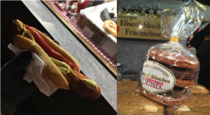 Comidas típicas alemãs: Bratwurst (à esquerda) e Lebkuchen (à direita)